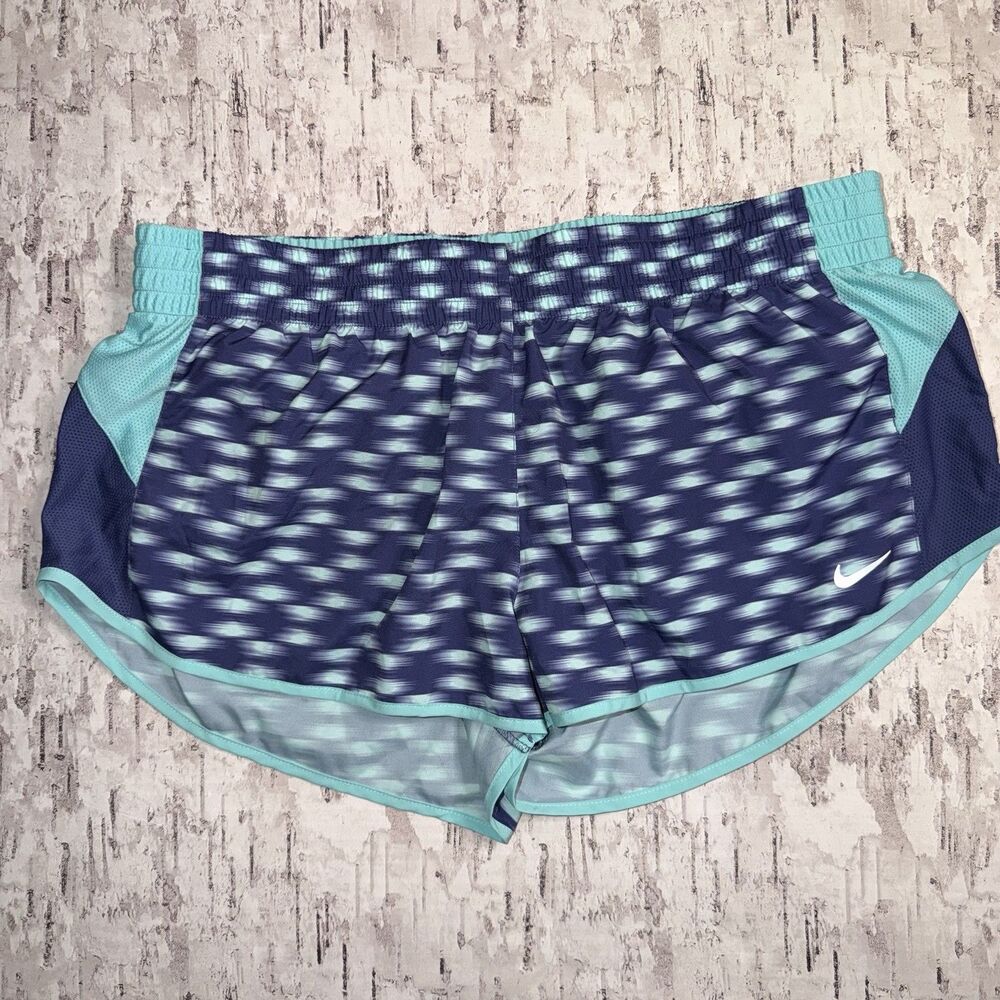Nike Women's Printed Racer Running Shorts Dri-Fit Blue/Aqua Size XL